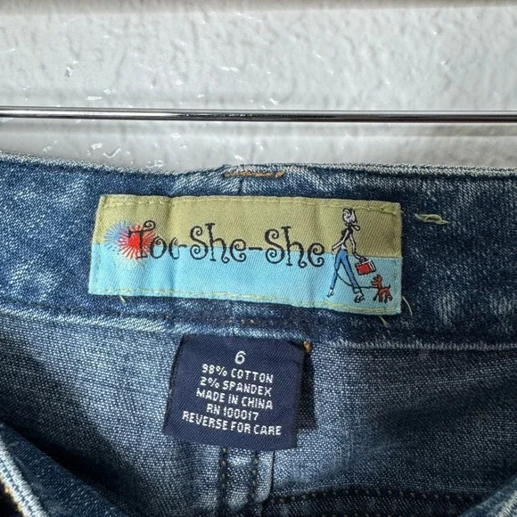 Too She She Y2K Cropped Jeans Pink Silk Belt Rhinestone Buckle Womens 6 Blue - Picture 10 of 12